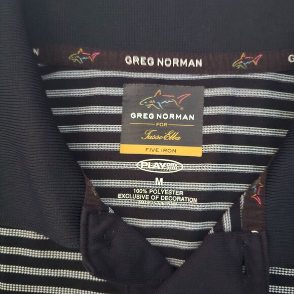 Greg Norman For Tasso Elba Five Iron Play Dry Striped Short Sleeve Polo Shirt M - Picture 6 of 11